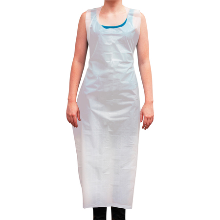 SAFE HANDLER Disposable Poly Aprons Waterproof, 1.5 Mil Thickness, White(50-Pack) BLKC-MSPE-AP2W